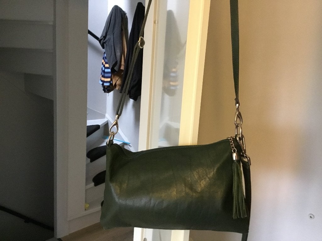 Leren damestas, Sieraden, Tassen en Uiterlijk, Tassen | Damestassen, Ophalen, Zo goed als nieuw, Groen, Handtas