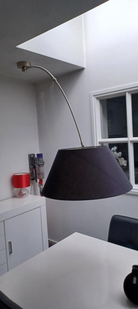 Moderne hang booglamp met zwarte kap, Ophalen, Gebruikt, Stof, 75 cm of meer