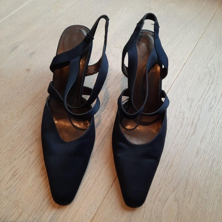 Nina | donkerblauwe zijde-achtige stof beklede schoenen 41, Blauw, Ophalen of Verzenden, Zo goed als nieuw, Schoenen met hoge hakken