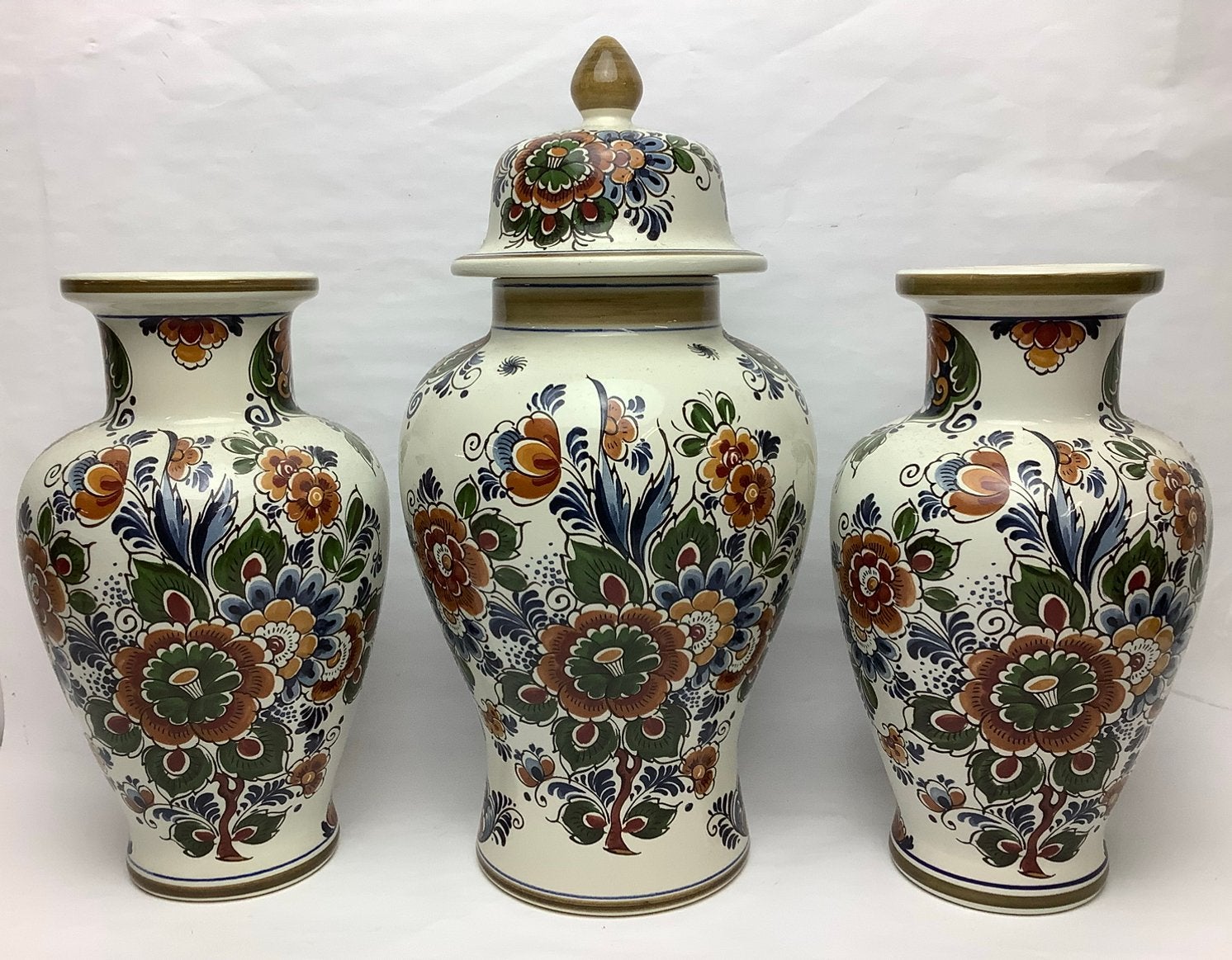 FLORA KERAMIEK DELFTS POLYCHROOM - 3 delige set        (A), Ophalen of Verzenden