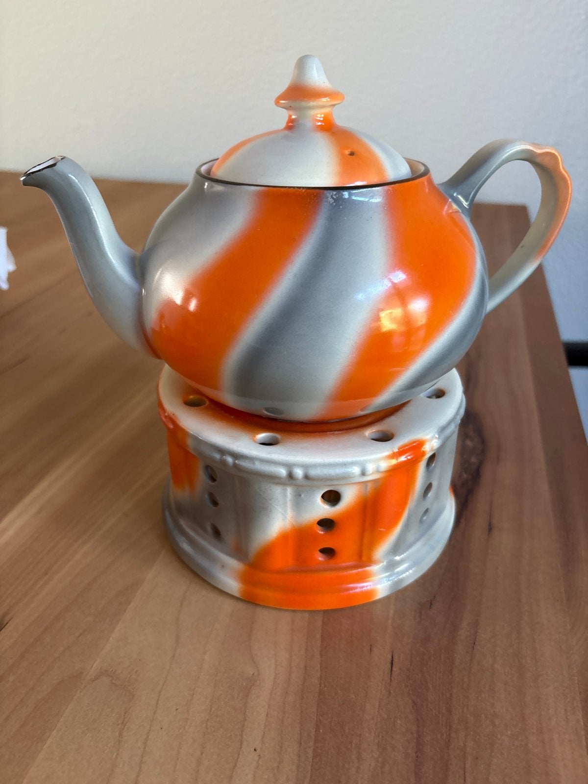 Vintage theepot met rechaud - Oranje/Grijs, Verzenden