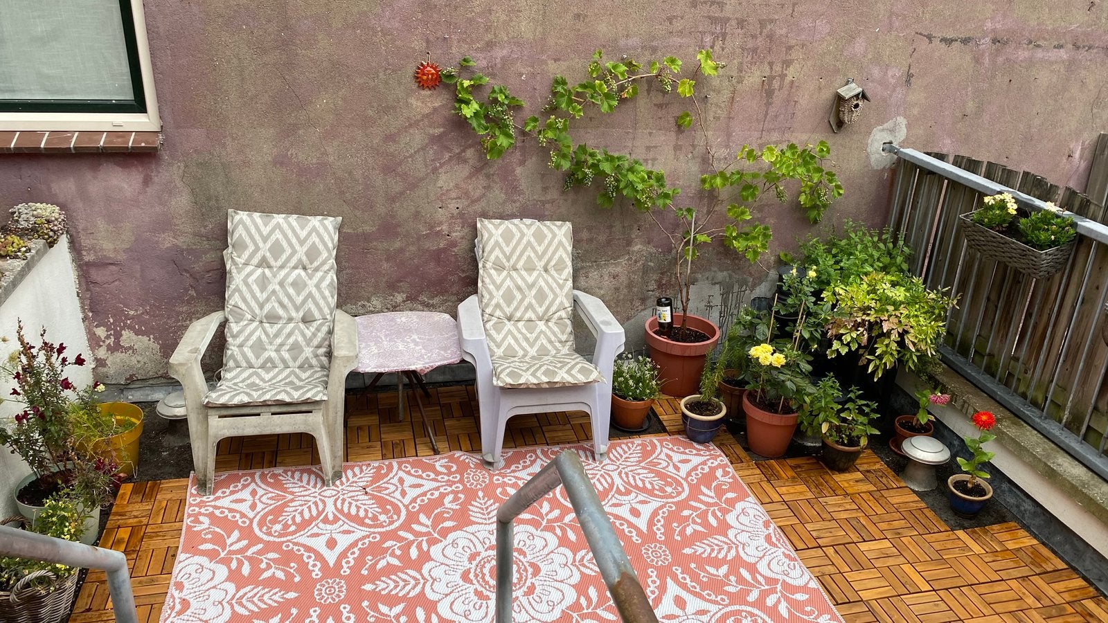 2 tuinstoelen met kussens, Tuin en Terras, Ophalen, Gebruikt