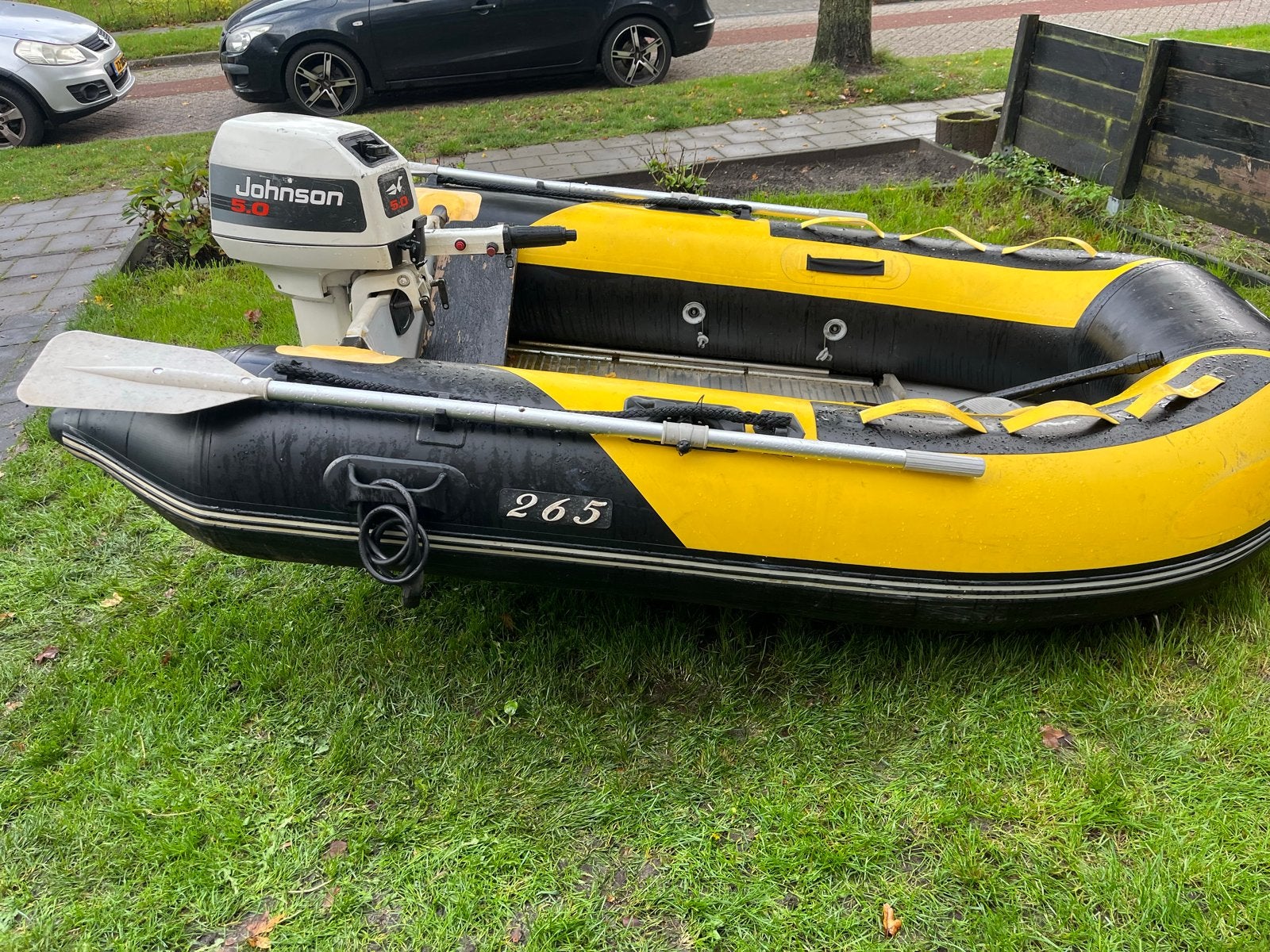 Rubberboot met Johnson 5.0 PK motor en accessoires, Ophalen of Verzenden, Gebruikt, Overige typen