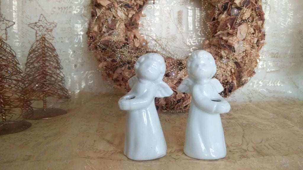 2 vintage porseleinen kerst engeltjes beeldjes kaarsenhouder, Ophalen of Verzenden, Zo goed als nieuw, Dier