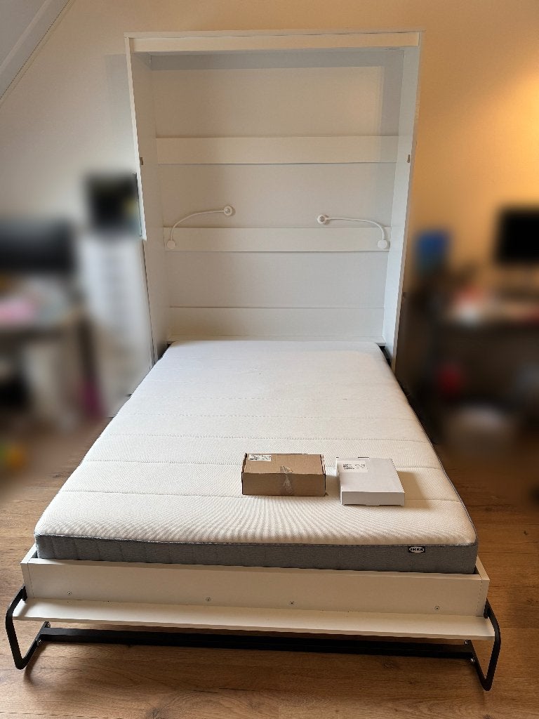 2 persoons opklapbed - logeer bed - wit - Meubella - Hailey, Ophalen, Wit, 140 cm, Zo goed als nieuw