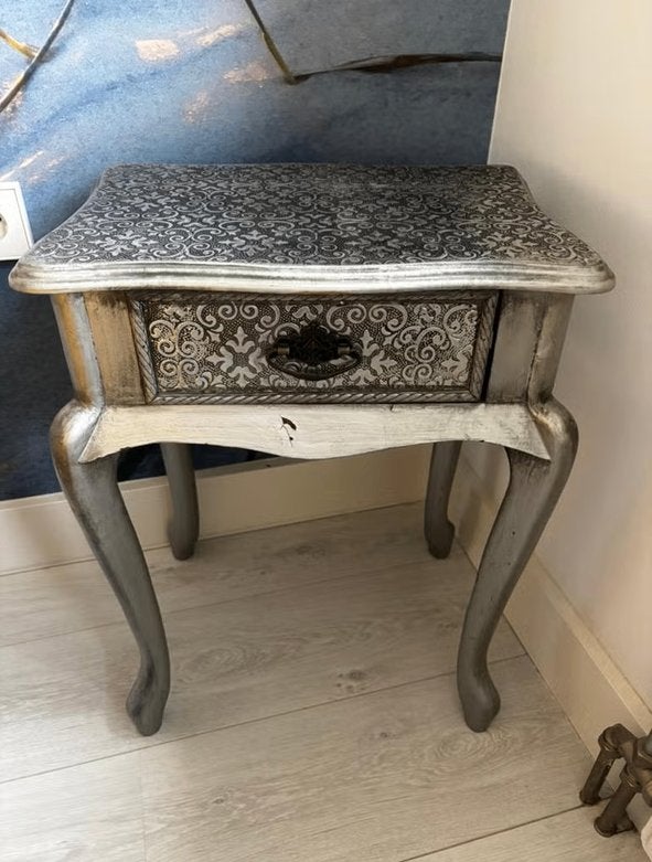2x Sidetable barok / nachtkastje – zilver, Huis en Inrichting, Slaapkamer | Nachtkastjes, Ophalen, Minder dan 45 cm, 55 tot 70 cm