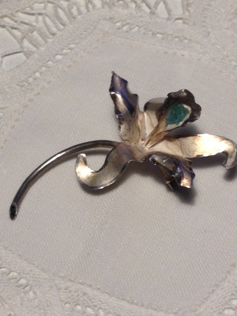 antieke broche met groen turquoise  steentje, 4 tot 7 cm, Gebruikt, Verzenden, Met edelsteen