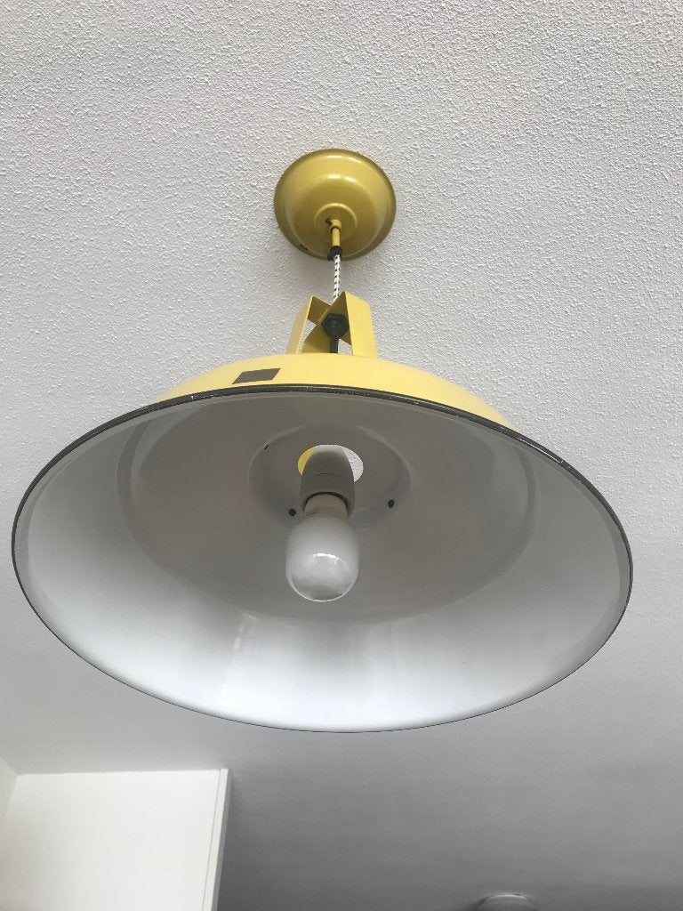 industriële HK-LIVING hanglamp geel/groen, Ophalen, Gebruikt, E27 (groot), Industrieel