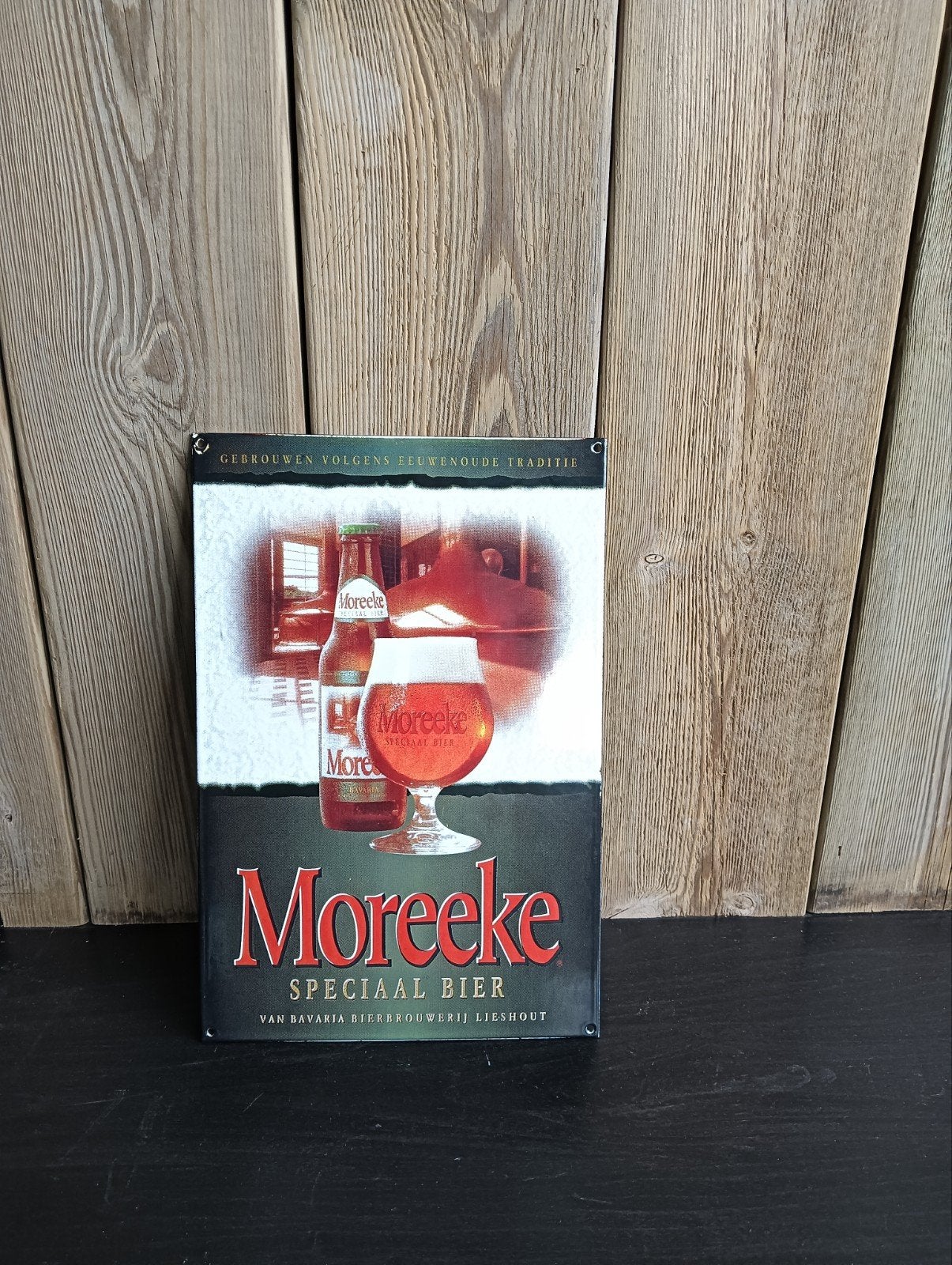 Emaille reclame bord van Moreke, Ophalen, Reclamebord