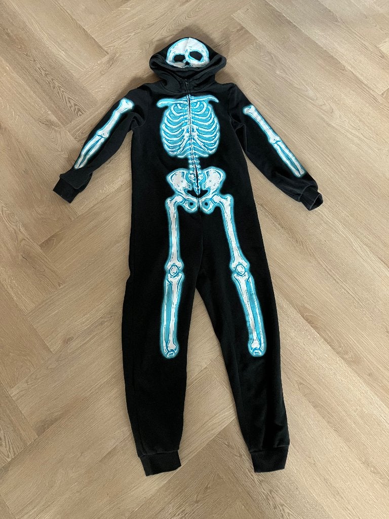 Onesie skelet maat 146/152, Kinderen en Baby's, Carnavalskleding en Verkleedspullen, Ophalen of Verzenden, Zo goed als nieuw, 146 t/m 152