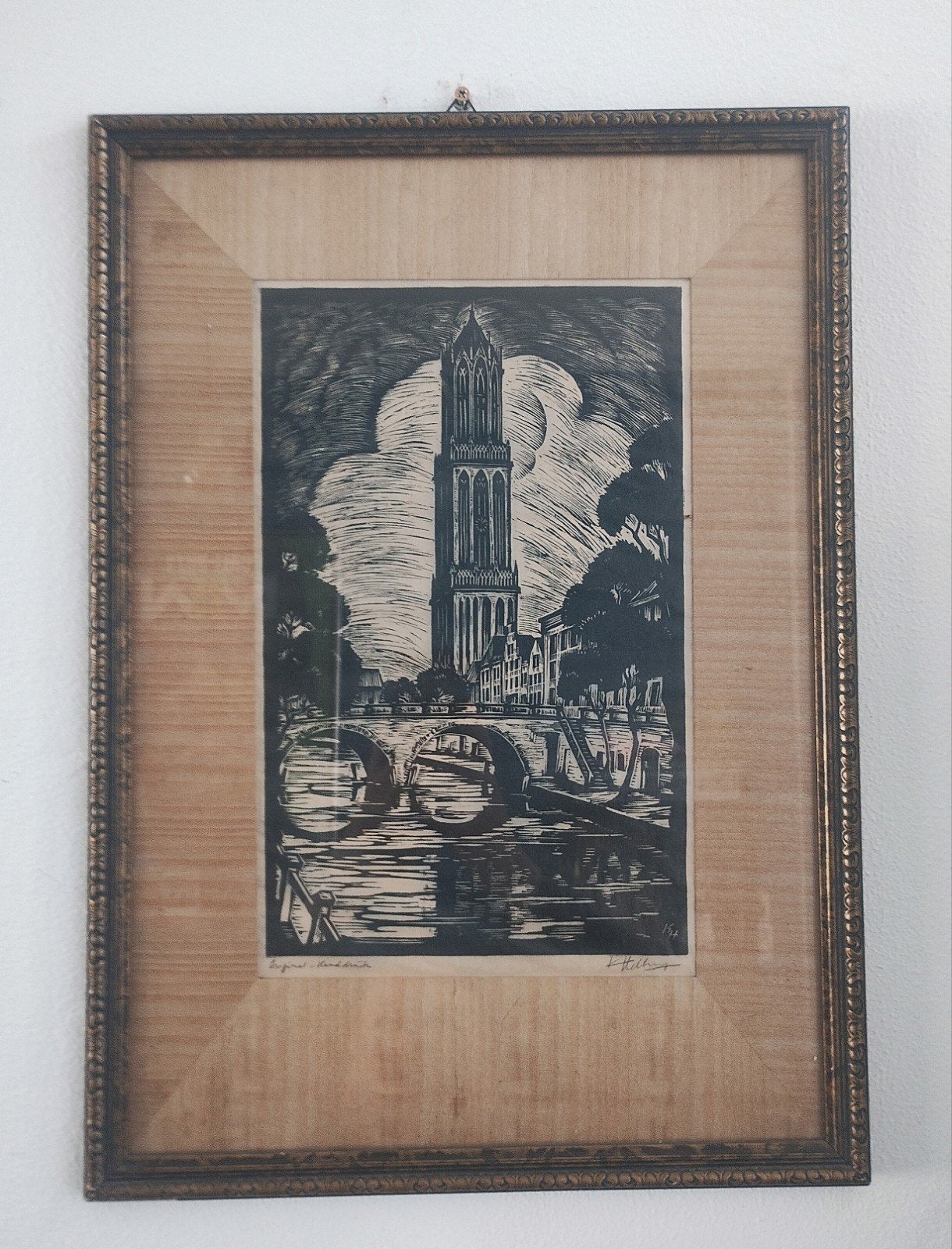 prachtige houtsnede Domtoren Utrecht gesigneerd, Antiek en Kunst, Verzenden