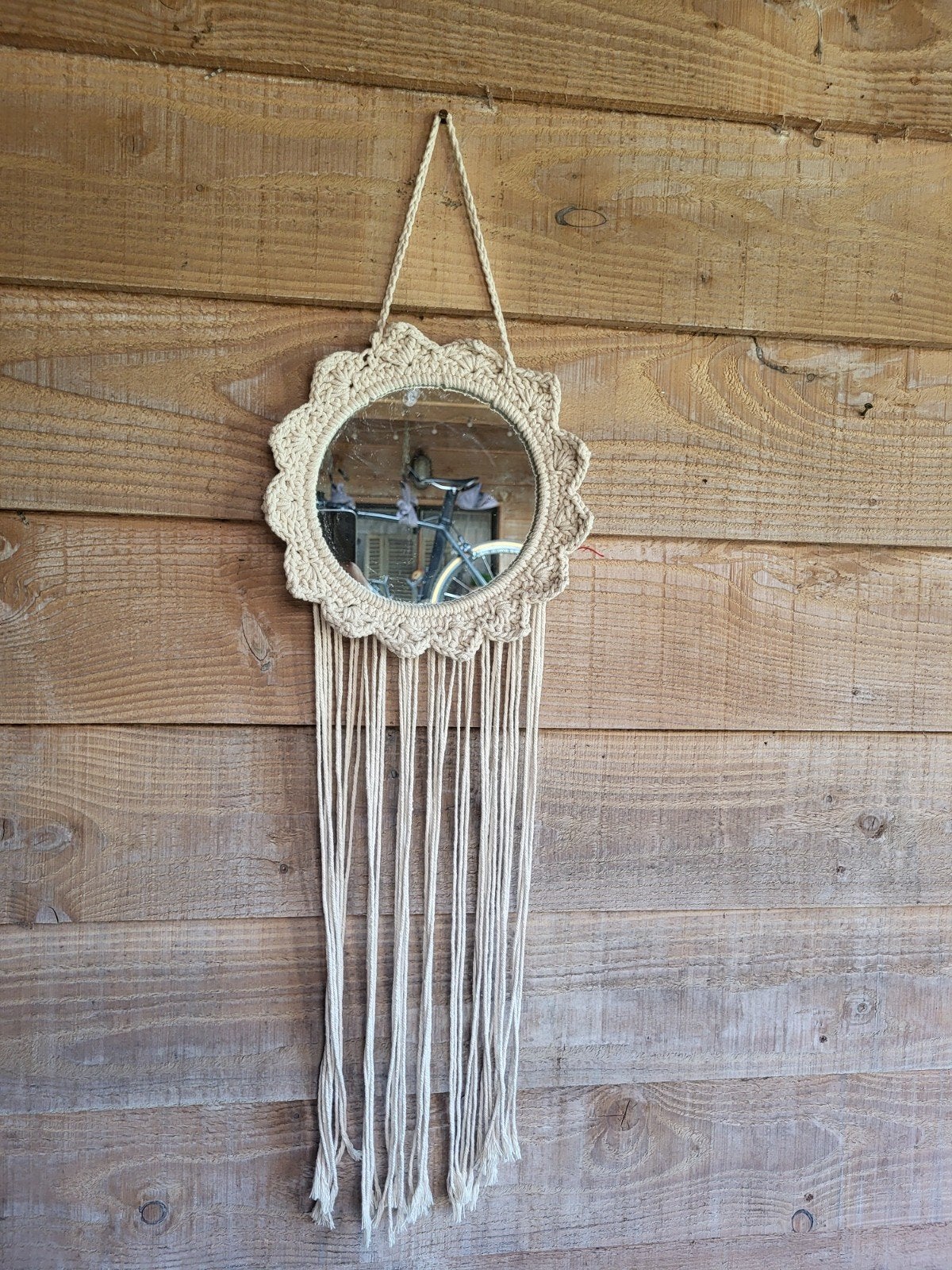 Handgemaakte Macramé Spiegel - Boho Decoratie, Huis en Inrichting, Woonaccessoires | Spiegels, Ophalen of Verzenden