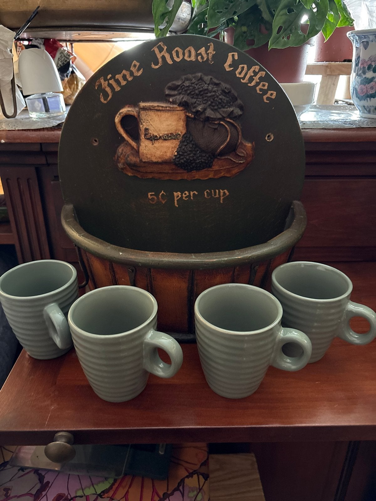 Wanddecoratie 'Fine Roast Coffee' met haken, Gebruikt, Vintage, Overige typen, Ophalen of Verzenden