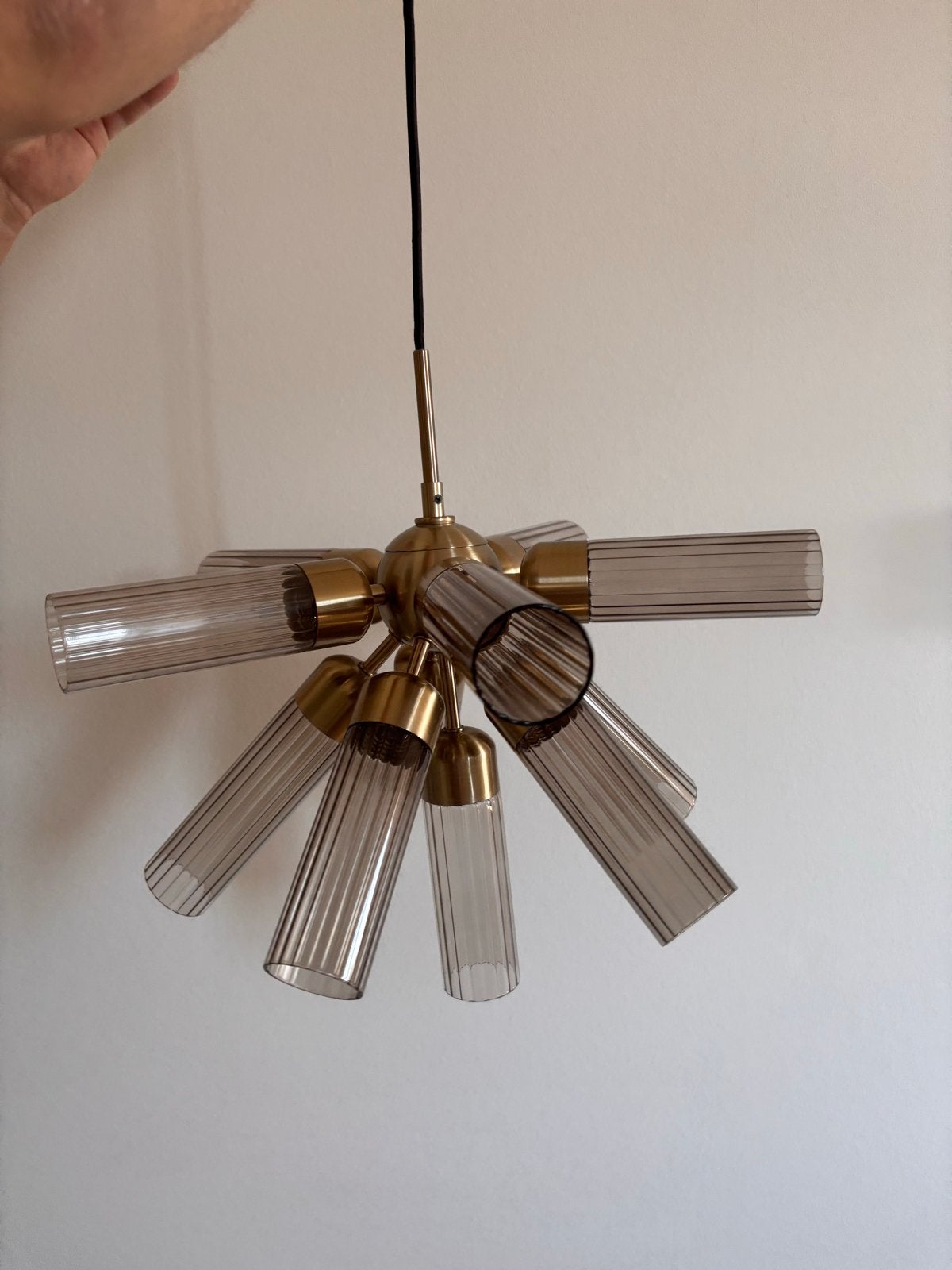 Moderne Sputnik Plafondlamp met Rookglas Cilinders, Huis en Inrichting, Lampen | Hanglampen, Ophalen, Zo goed als nieuw, Glas