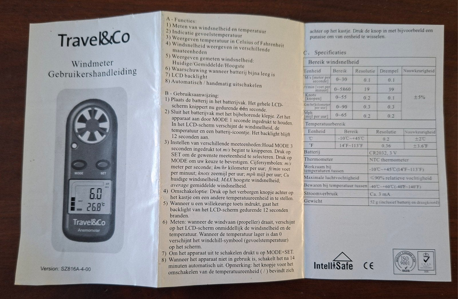 Travel&Co Windmeter Anemometer - Nieuwstaat, Ophalen of Verzenden, Zo goed als nieuw