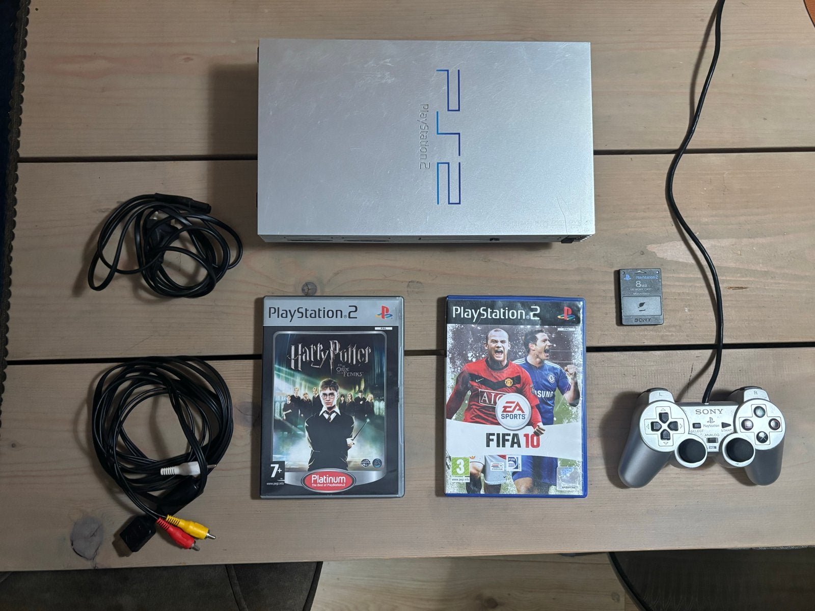 PlayStation 2 Phat zilver compleet controller & memory card, Avontuur en Actie, Gebruikt, 2 spelers, Eén computer