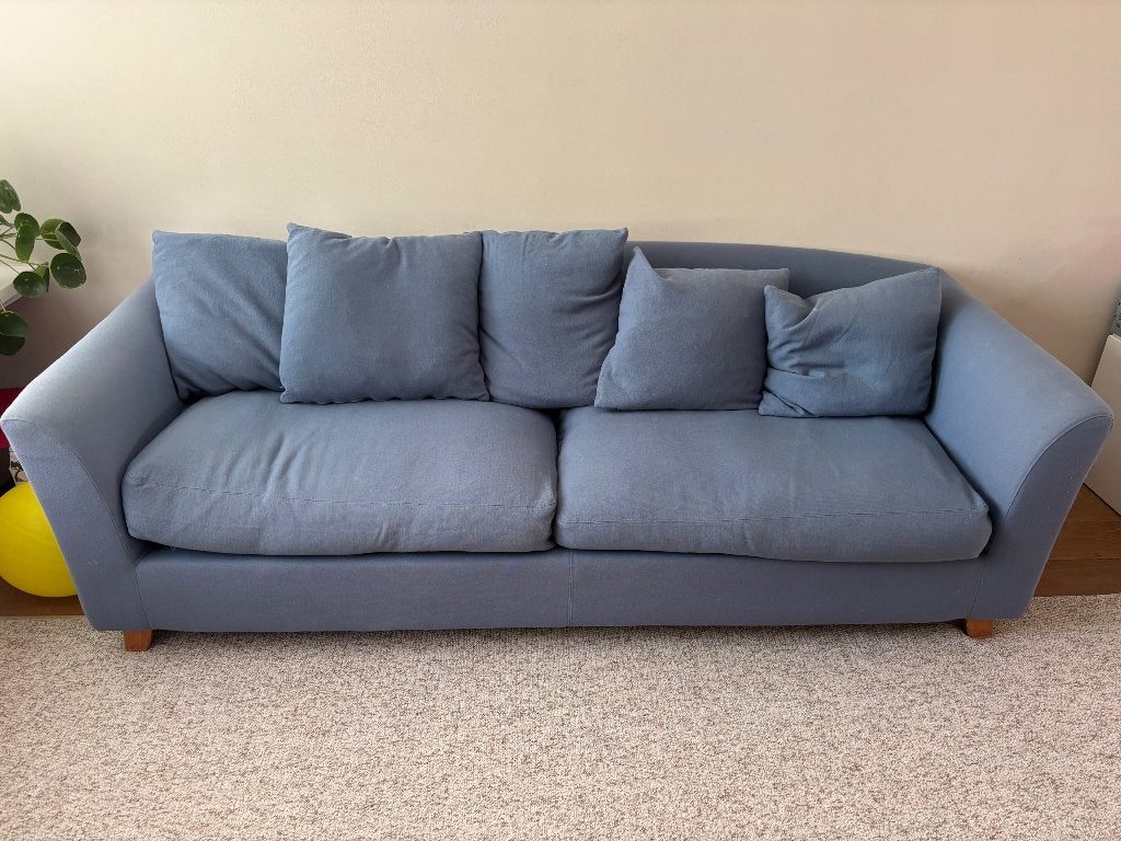 Mooie blauwe bank Jan Des Bouvrie, Ophalen, Gebruikt, Driepersoons, 75 tot 100 cm