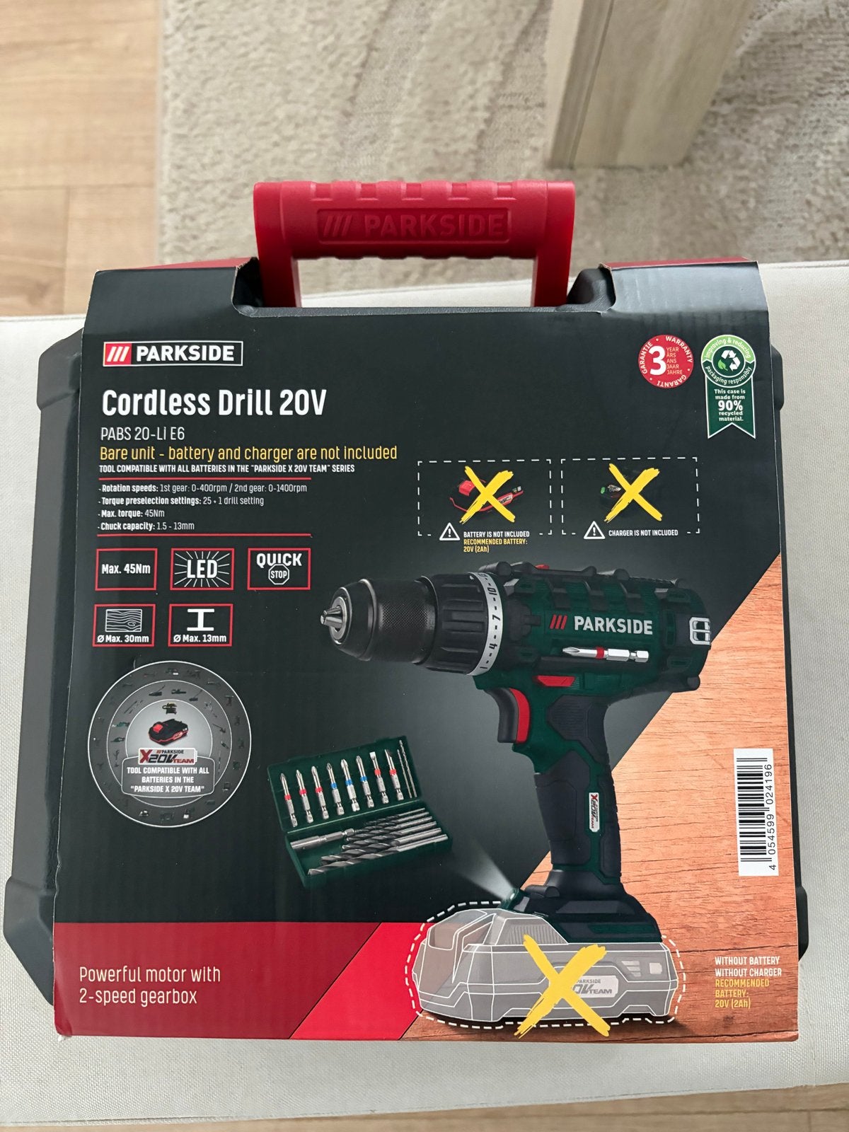 Parkside Accuschroefboormachine PABS 20-Li E6 NIEUW, Variabele snelheid, Ophalen of Verzenden, Minder dan 400 watt, Zo goed als nieuw
