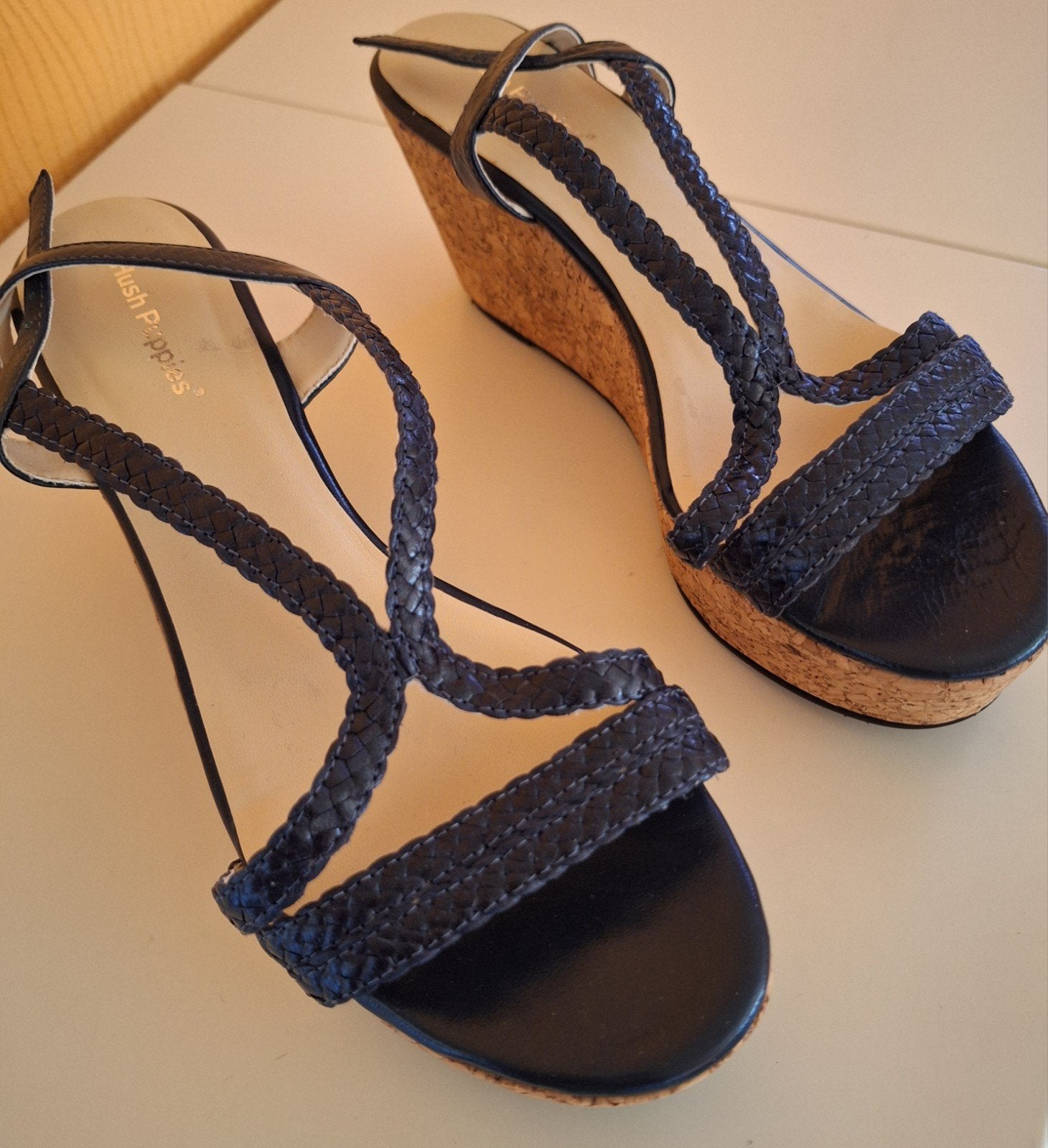 Hush Puppies sleehak sandalen - plateau 4 cm, hak 8 cm, Zwart, Ophalen of Verzenden, Zo goed als nieuw, Hush Puppies