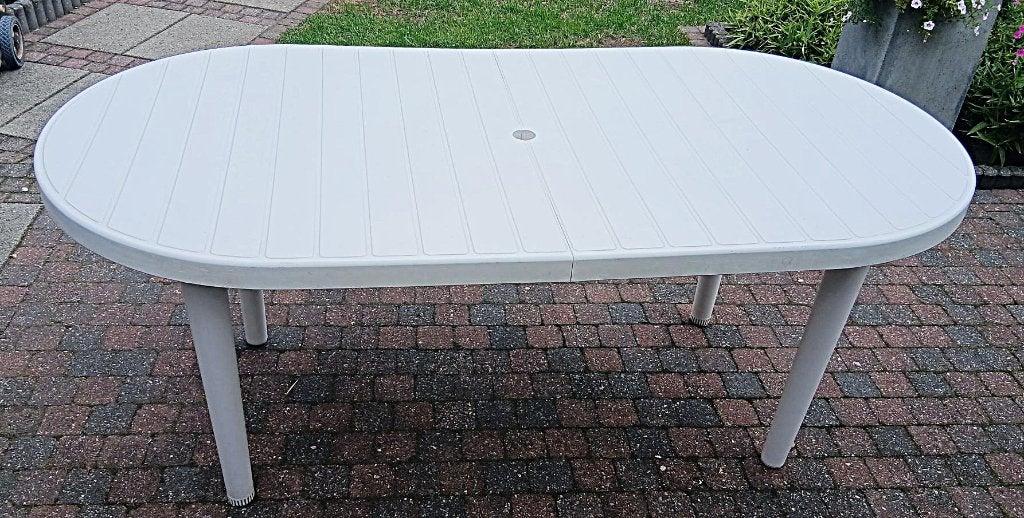 Witte kunststof tuintafel, Tuin en Terras, Tuintafels, Ophalen, Gebruikt, Rechthoekig, Kunststof