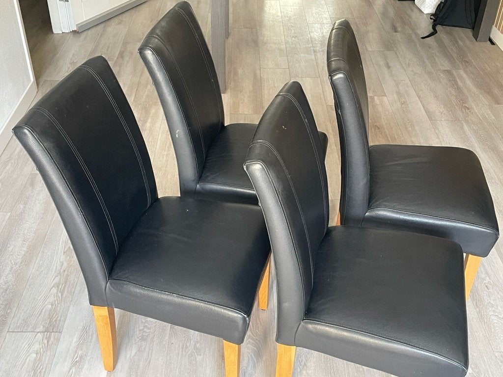 Zwart Leren Eetkamerstoelen 4 stuks, Huis en Inrichting, Stoelen, Ophalen, Gebruikt, Zwart, Vier