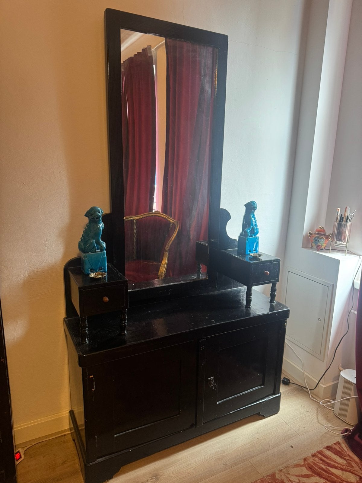 Kaptafel barok zwart lades spiegel, Ophalen of Verzenden, Gebruikt, 50 tot 100 cm, Minder dan 100 cm