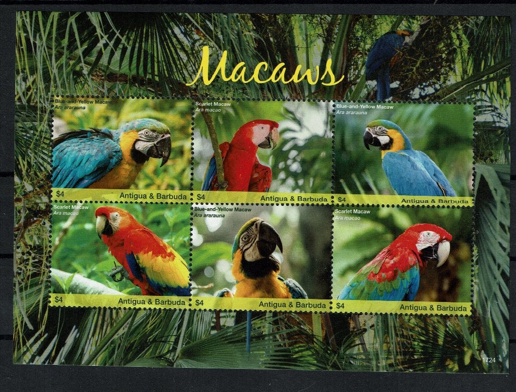 ANTIGUA 2017 PF BLOK ARA'S PAPEGAAIEN VOGELS BIRDS PARROTS 1, Ophalen of Verzenden, Postfris, Dier of Natuur