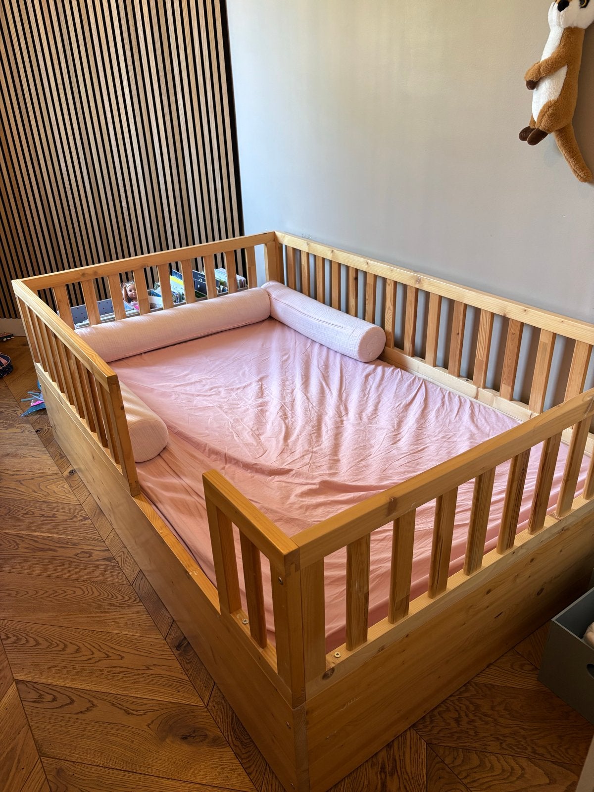 Montessori Vloerbed Massief Beukenhout + Latex Matras, Ophalen, Lattenbodem, 180 cm of meer, 100 cm of meer