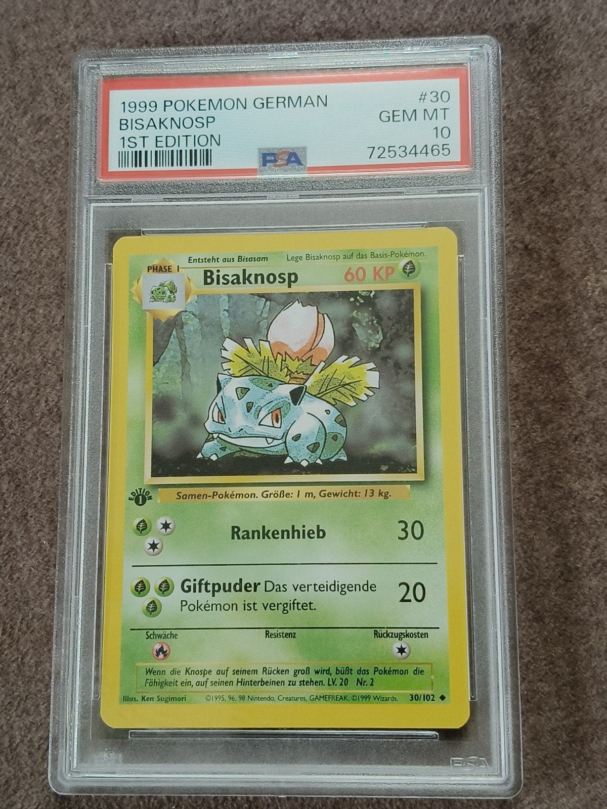 1999 Pokémon ivysaur 1st Edition PSA 10 GEM MT