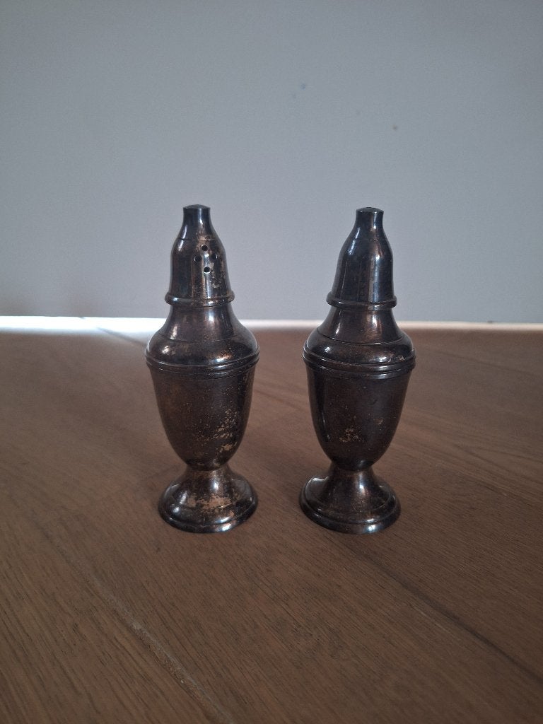 Antiek peper en zout stel verzilverd, Ophalen of Verzenden