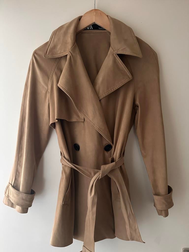 Zara Nep Suède Trenchcoat - Maat S, Ophalen of Verzenden, Gedragen, Maat 36 (S), Beige