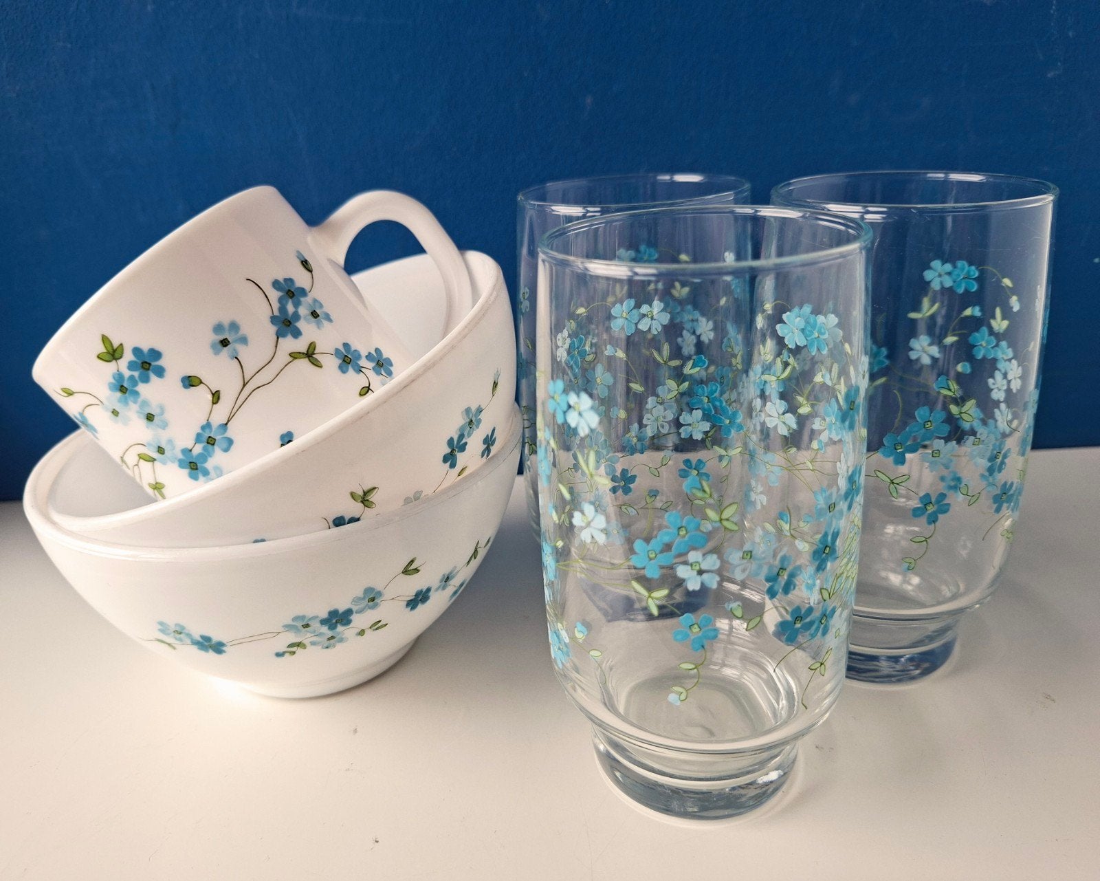 Arcopal Veronica jaren 70 servies/glazen kommetjes mok, Glas of Glazen, Gebruikt, Overige merken, Ophalen of Verzenden