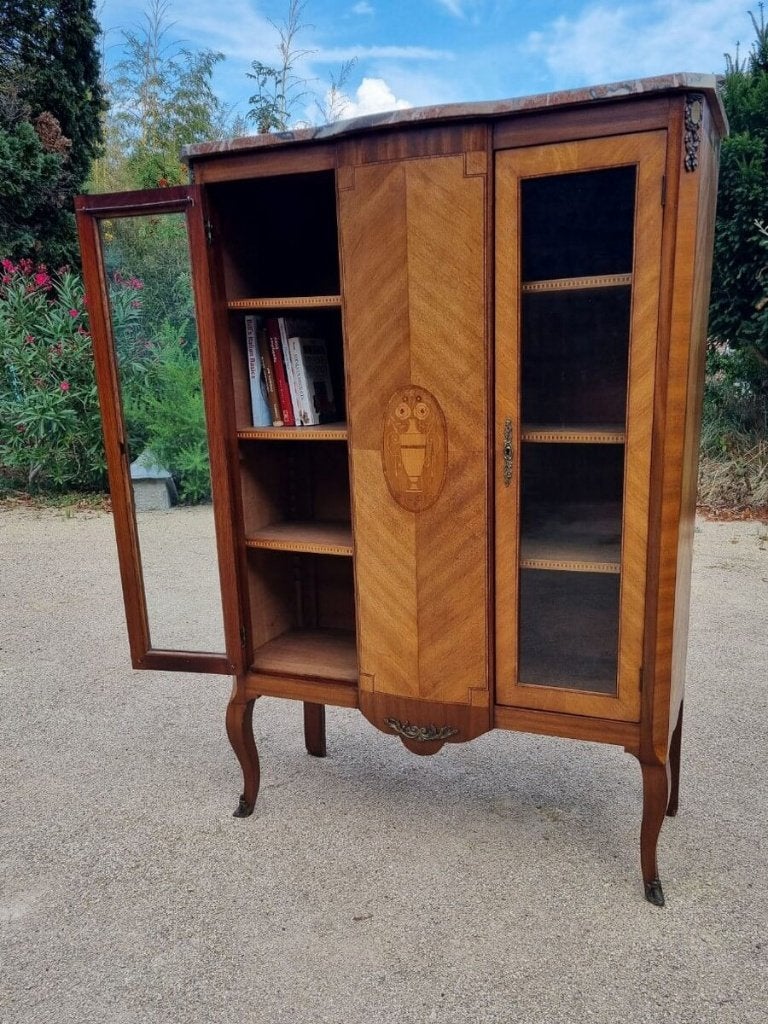Antieke boekenkast/vitrinekast met marmeren blad, Ophalen