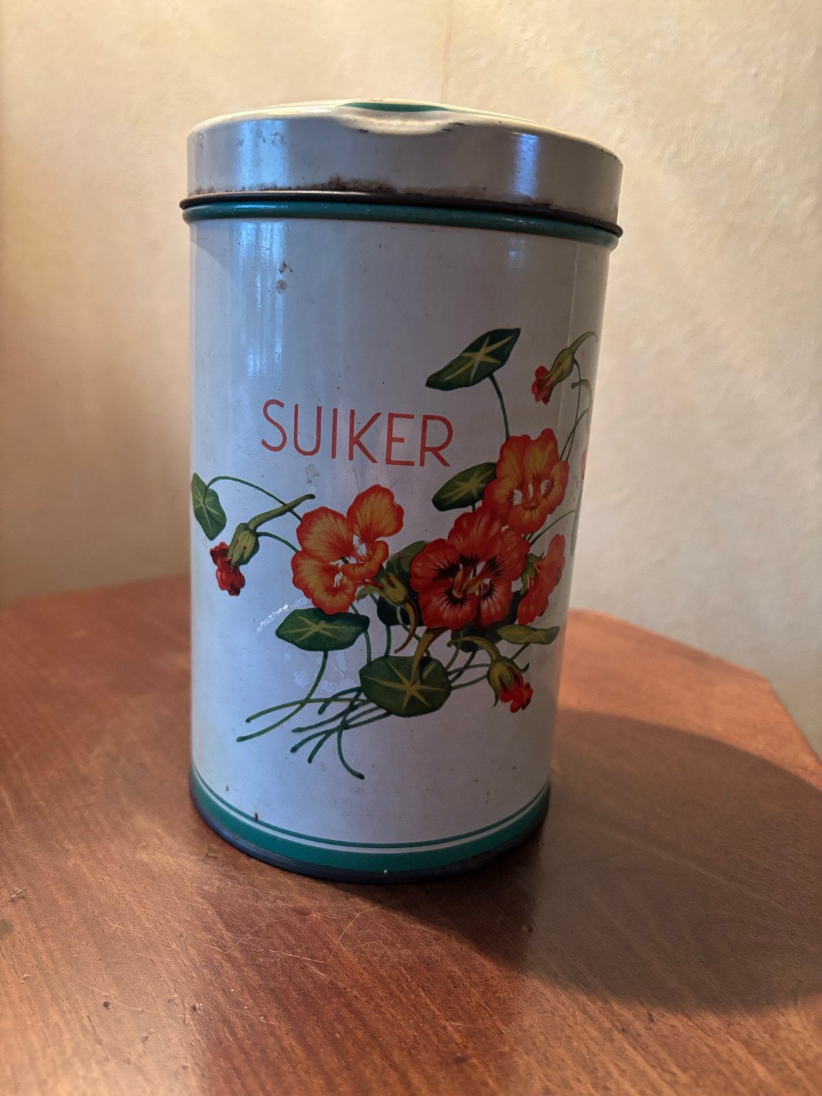 Vintage Suikerblik met Bloemendessin, Ophalen of Verzenden