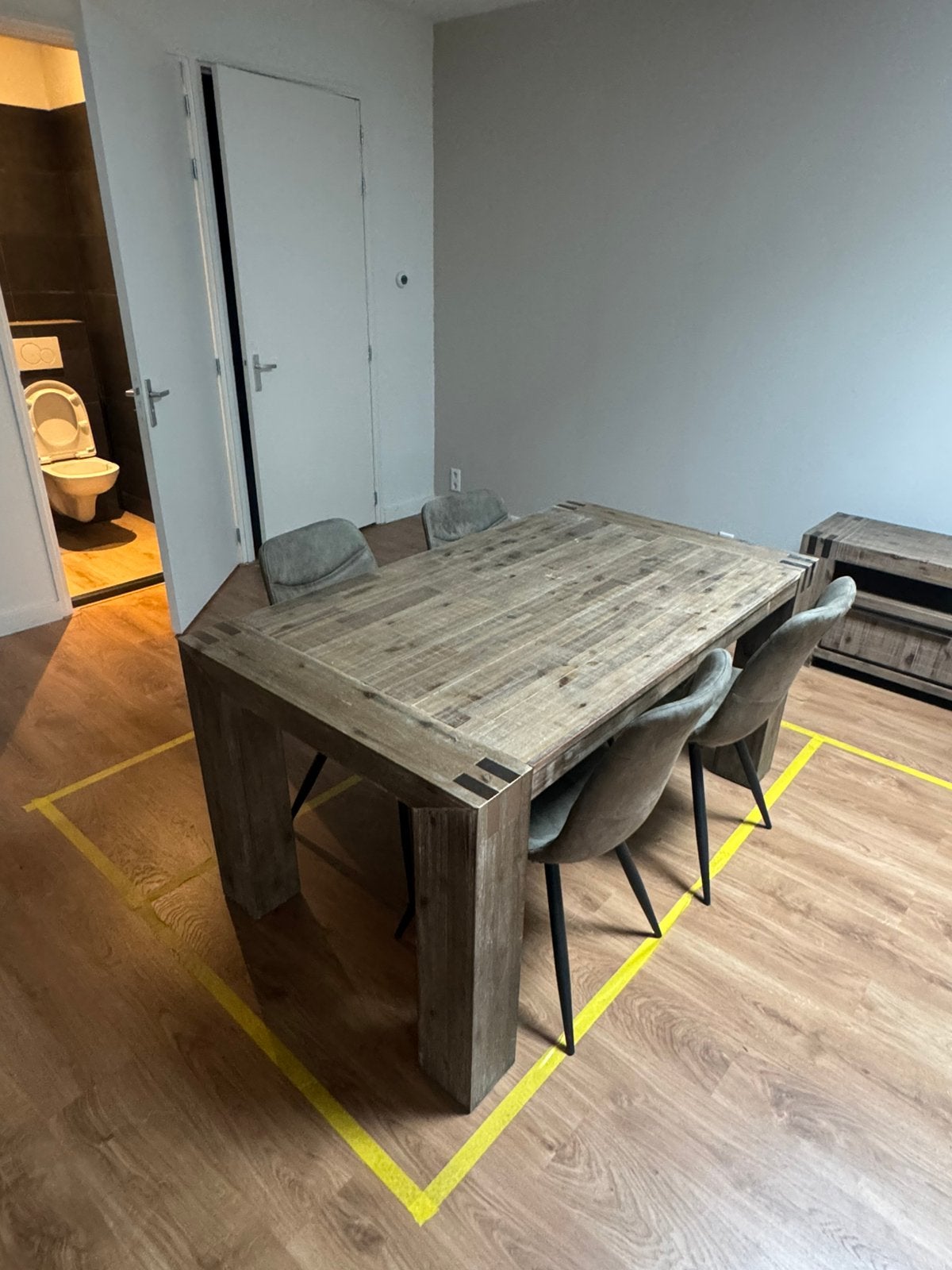 Complete eetkamer- en zithoekset, Huis en Inrichting, Tafels | Eettafels, Ophalen, Zo goed als nieuw, Rechthoekig, 50 tot 100 cm