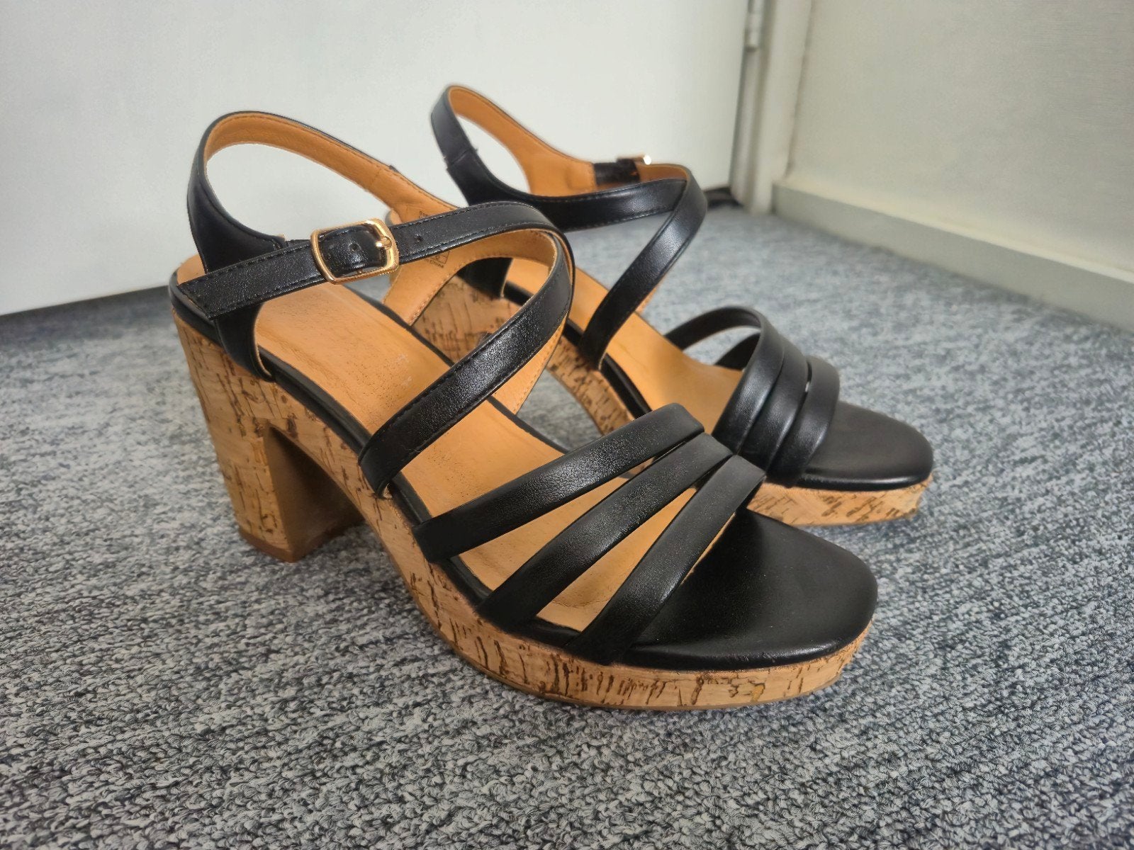 Zwarte sandalen met kurk hak - Maat 39, Blue Box, Zwart, Gedragen, Sandalen of Muiltjes