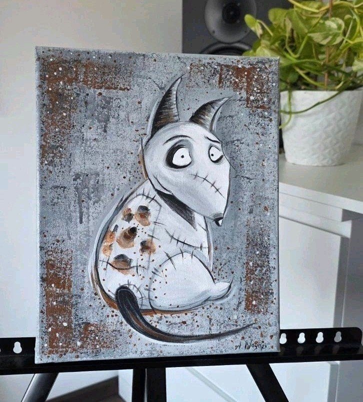 Handgeschilderd schilderij – Frankenweenie – 25x30 cm, Antiek en Kunst, Kunst | Schilderijen | Modern, Ophalen, Acrylverf, Gesigneerd