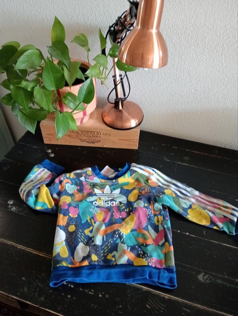 Adidas sweater met Retro vintage print - Maat 116, Ophalen of Verzenden, Gebruikt, Adidas, Jongen of Meisje