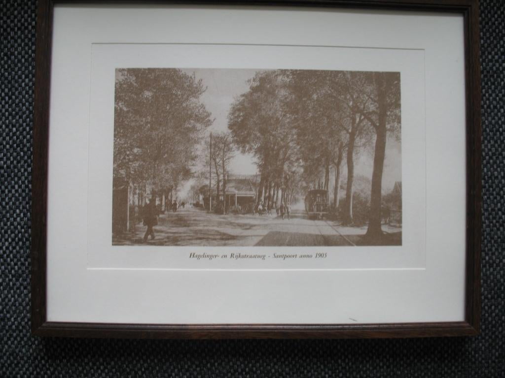 Prent Hagelinger- en Rijkstraatweg Santpoort, Antiek en Kunst, Ophalen of Verzenden