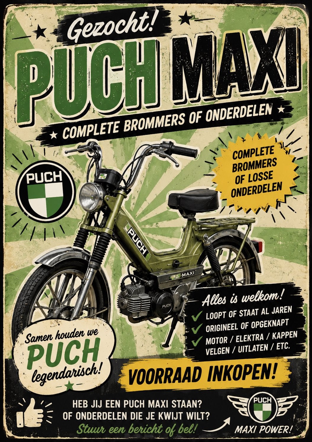 Gezocht: Puch Maxi onderdelen of complete brommers, Ophalen, Gebruikt, Overige typen