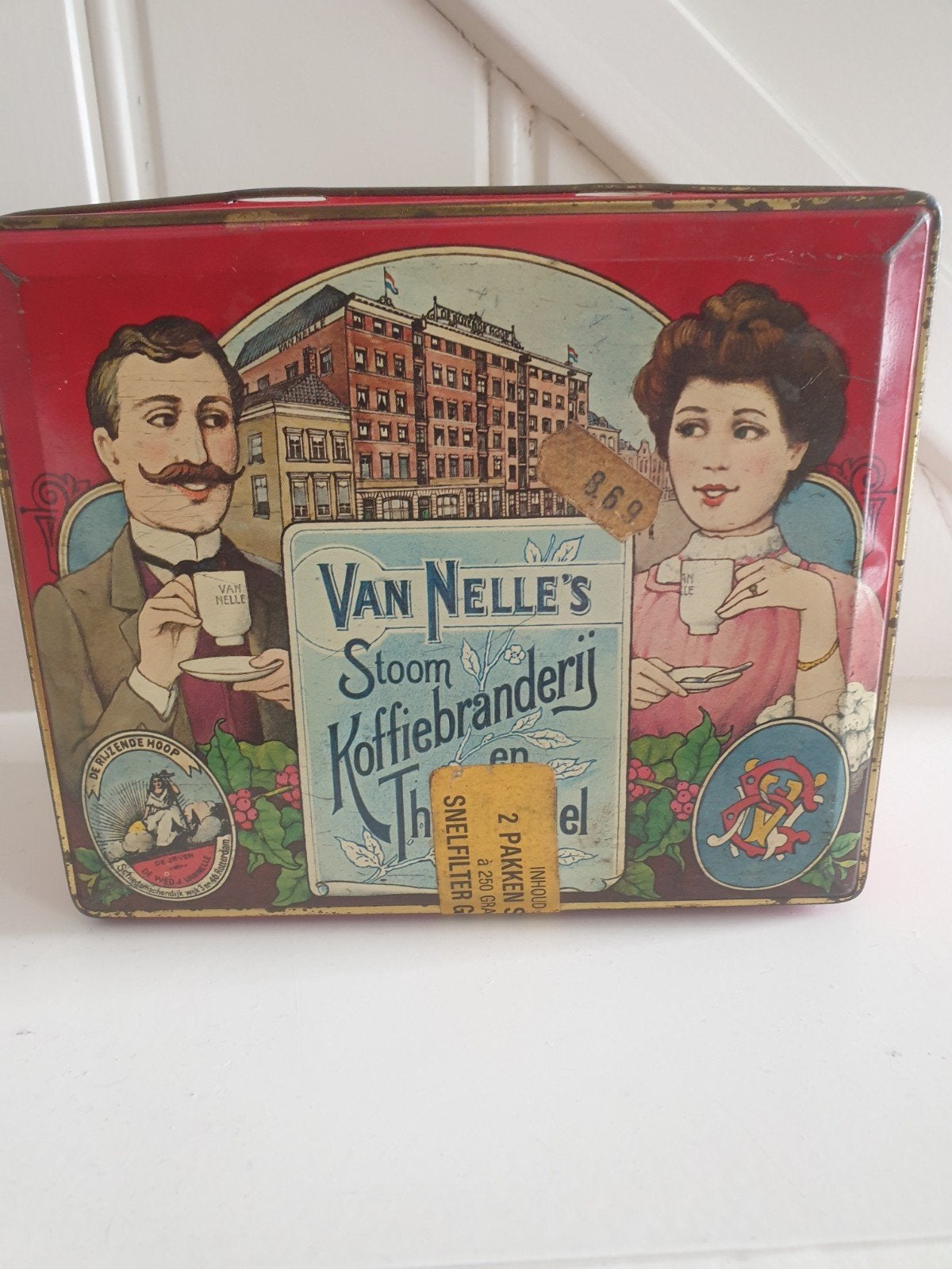 Vintage Van Nelle's Koffie Thee blik - De Rijzende Hoop, Verzamelen, Blikken, Ophalen of Verzenden, Gebruikt, Koffie, Van Nelle