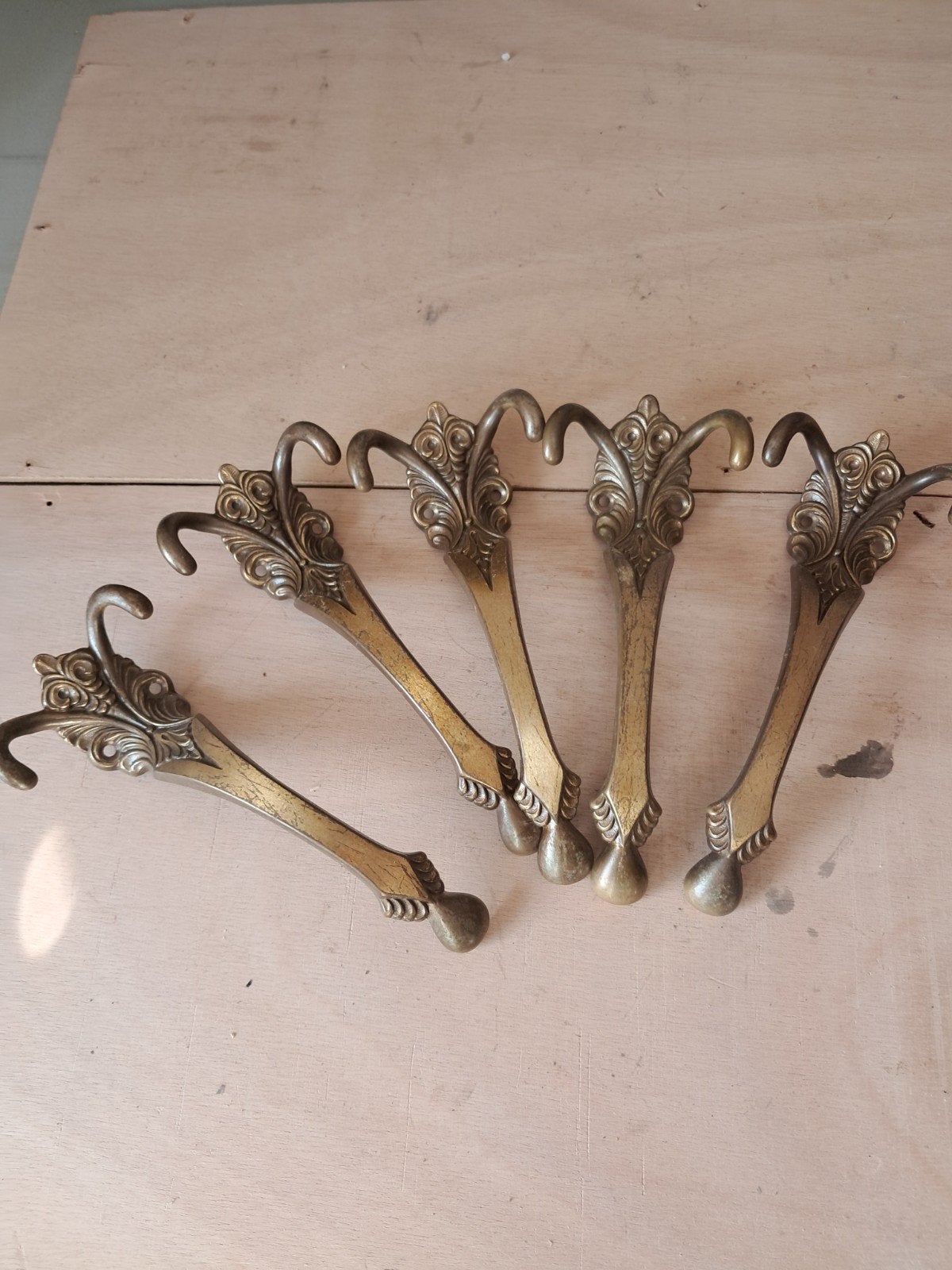 Set van 5 antieke messing wandhaken, Ophalen, Gebruikt, Wandhaken, Minder dan 100 cm