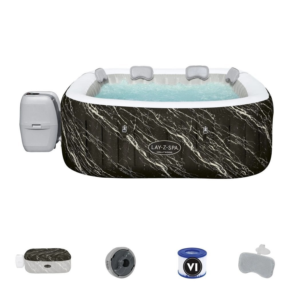 Yacuzzi Lazy-z-Spa Hollywood vierkant met pomp, Tuin en Terras, Ophalen, Zo goed als nieuw, Afdekzeil, Opblaasbaar