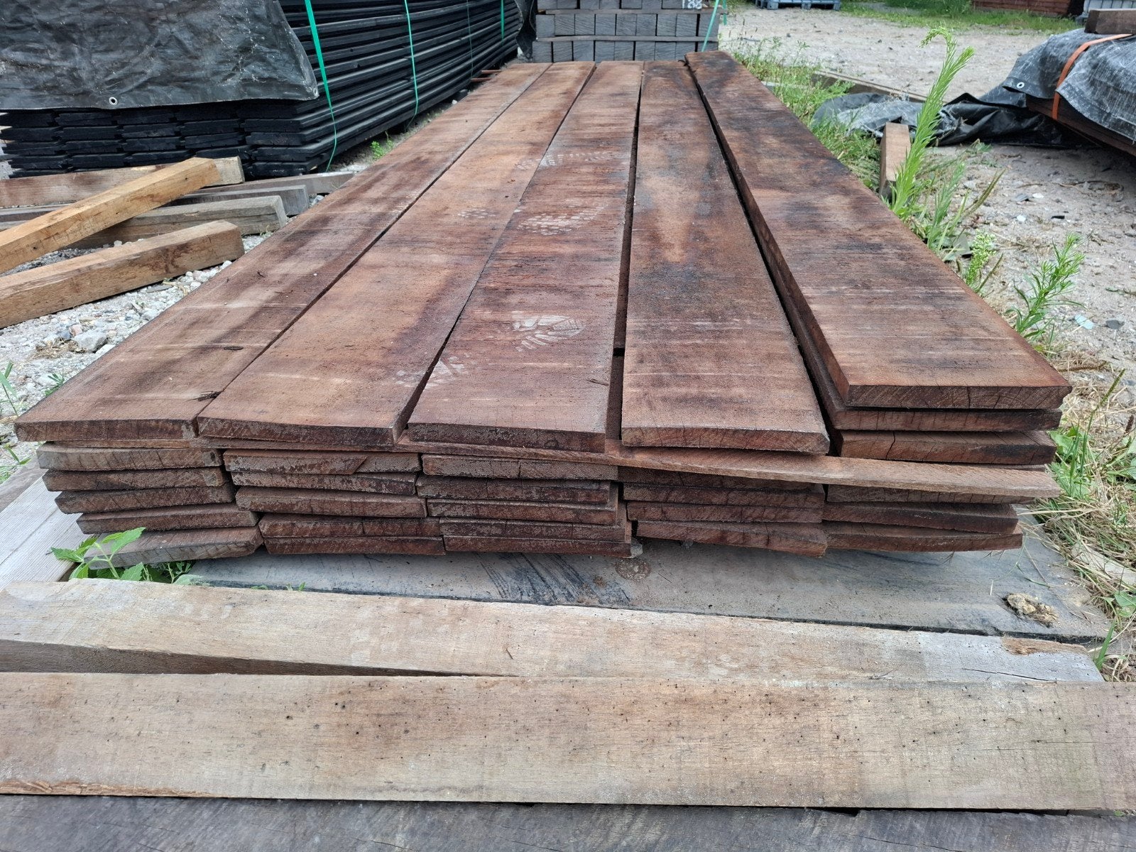 Restpartij hardhout beschoeiing planken 350x20 31 st bezorge, Ophalen, Planken, Nieuw, Hardhout