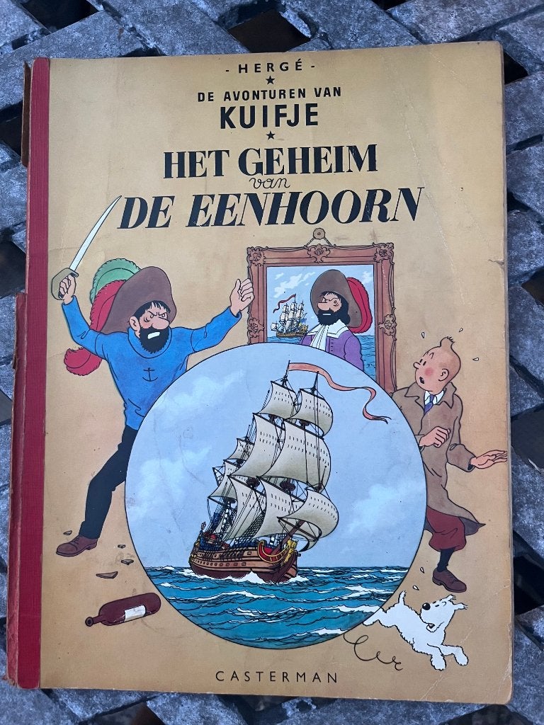Kuifje Het geheim van de Eenhoorn 1951, Gelezen, Eén stripboek, Ophalen of Verzenden, Hergé