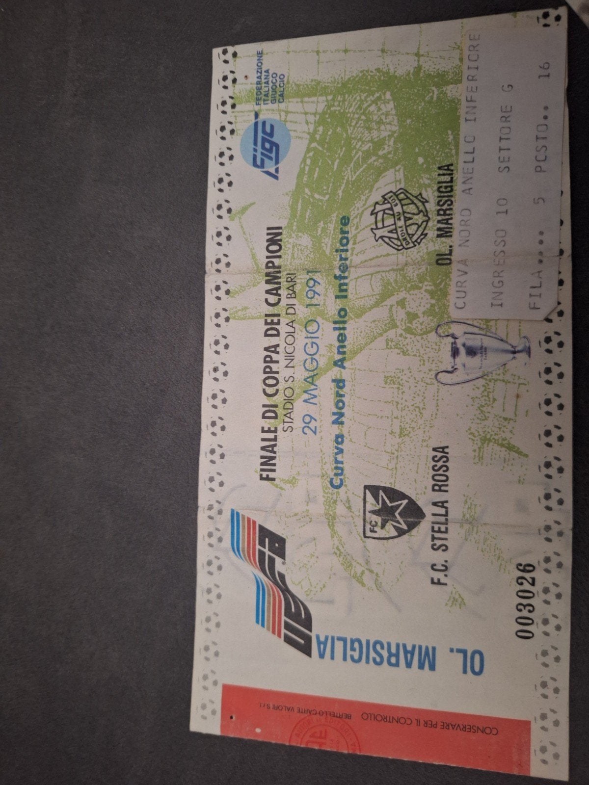 europa cup 1 finale 1991 Rode Ster Belgrado -  Olympique Mar, Ophalen of Verzenden, Zo goed als nieuw, Buitenlandse clubs, Overige typen