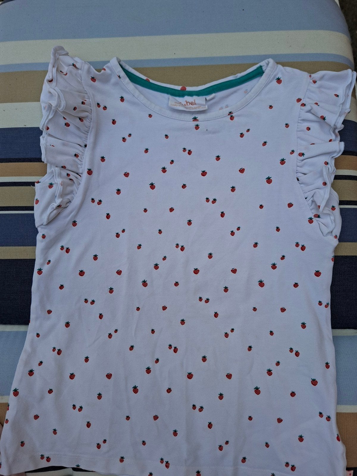 Jubel shirt maat 128 met aardbeienprint, Gebruikt, Meisje, Ophalen of Verzenden, Jubel