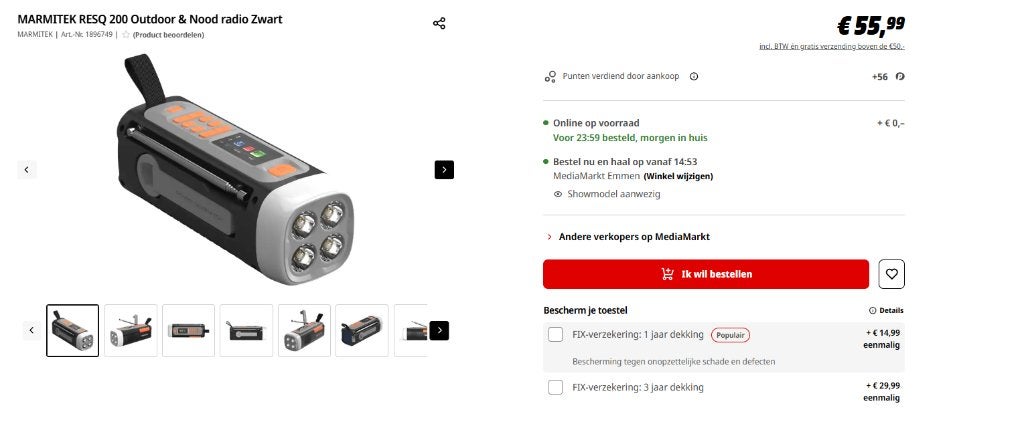 MARMITEK RESQ 200 Outdoor & Nood radio Zwart, Ophalen of Verzenden, Nieuw