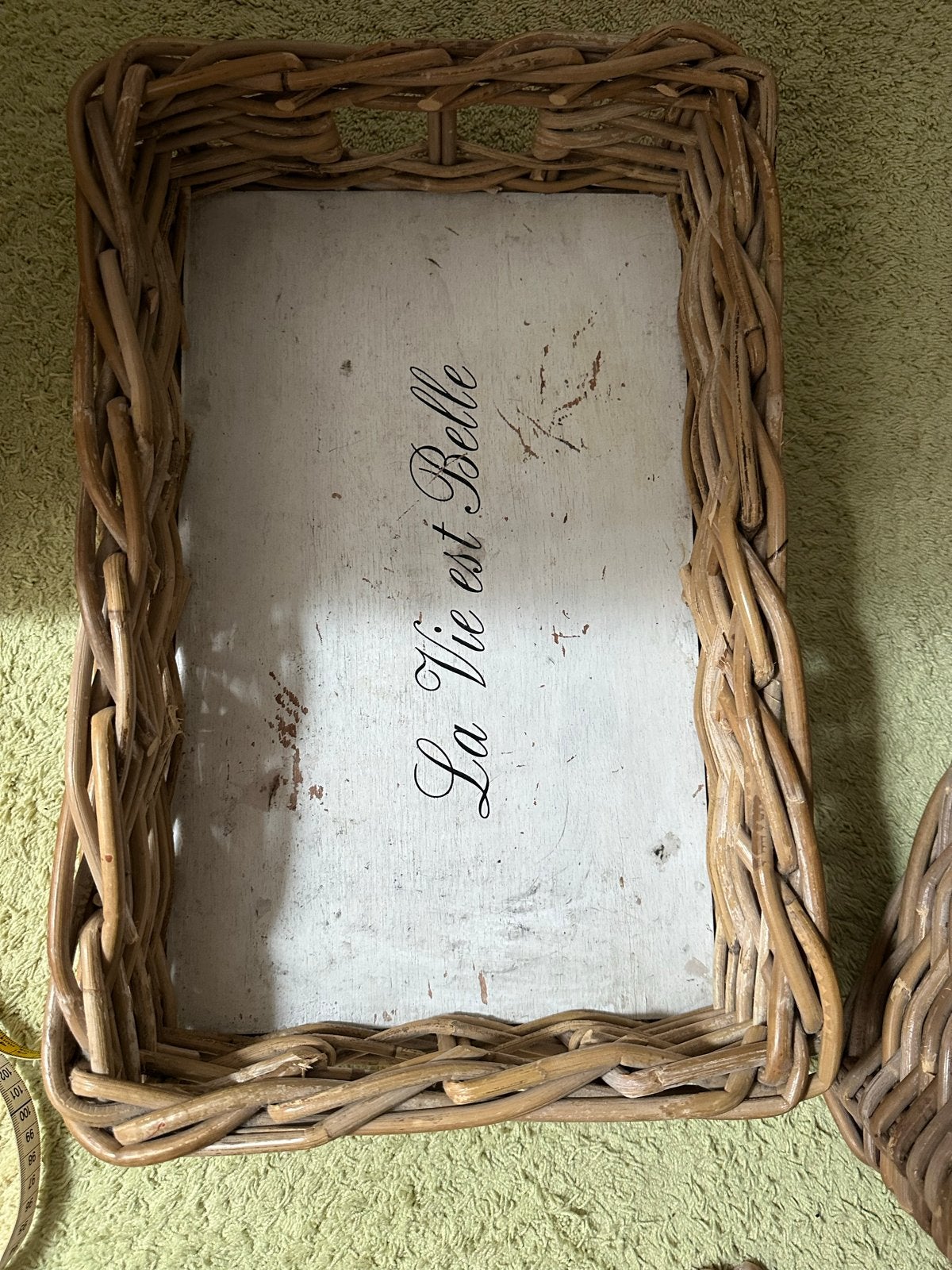Leuk rieten dienblad of mand (H11 B44cm), Ophalen, Gebruikt, Mand, Riet