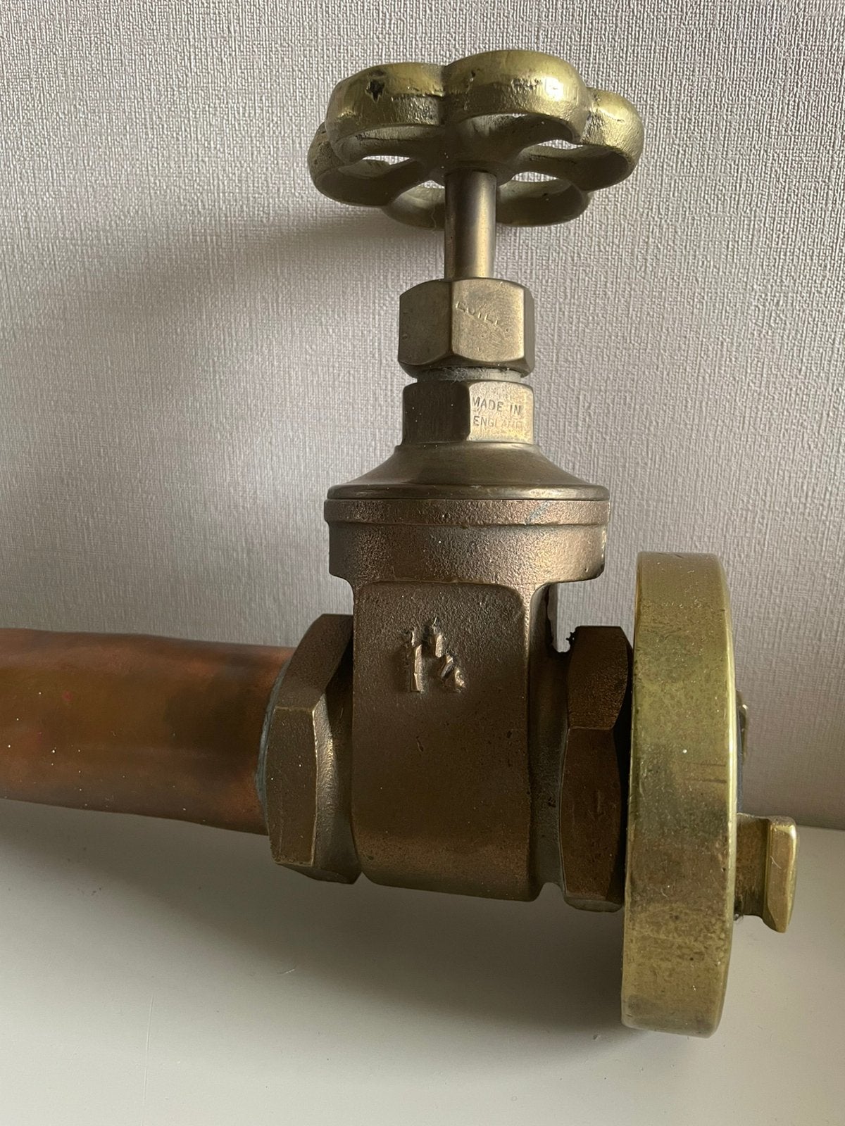 John Morris & Sons koperen brandweerspuit met kraan 1 1/4, Ophalen of Verzenden, Koper